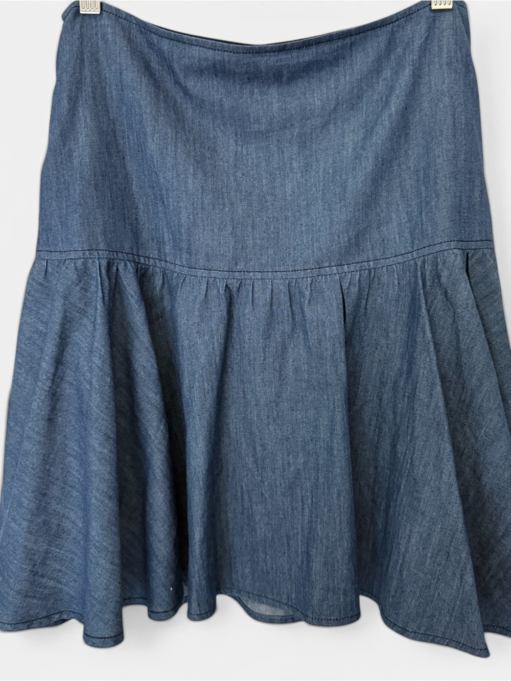 Corey Lynn Calter Chambray Lightweight Denim Drop Waist Mini Skirt Size 10 - Picture 3 of 10